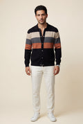 Orange Striped Button-up Cardigan with Double Front Pockets - Photo 14