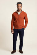 Orange Textured Stand Collar Full Zip Knitted Cardigan - Photo 7