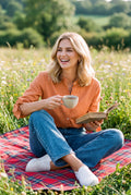 Women's Oversized Button-Up Shirt in Orange — countryside picnic
