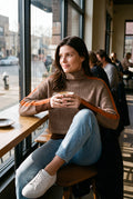 Women's Sweater Contrast Stripe Mock Neck in Orange — lifestyle cafe
