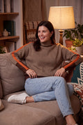 Women's Sweater Contrast Stripe Mock Neck in Orange — ugc snapshot