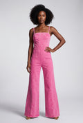 Pink Acid Wash Corset Wide-leg Jumpsuit with Raw Hem - Denim jumpsuit - Photo 7