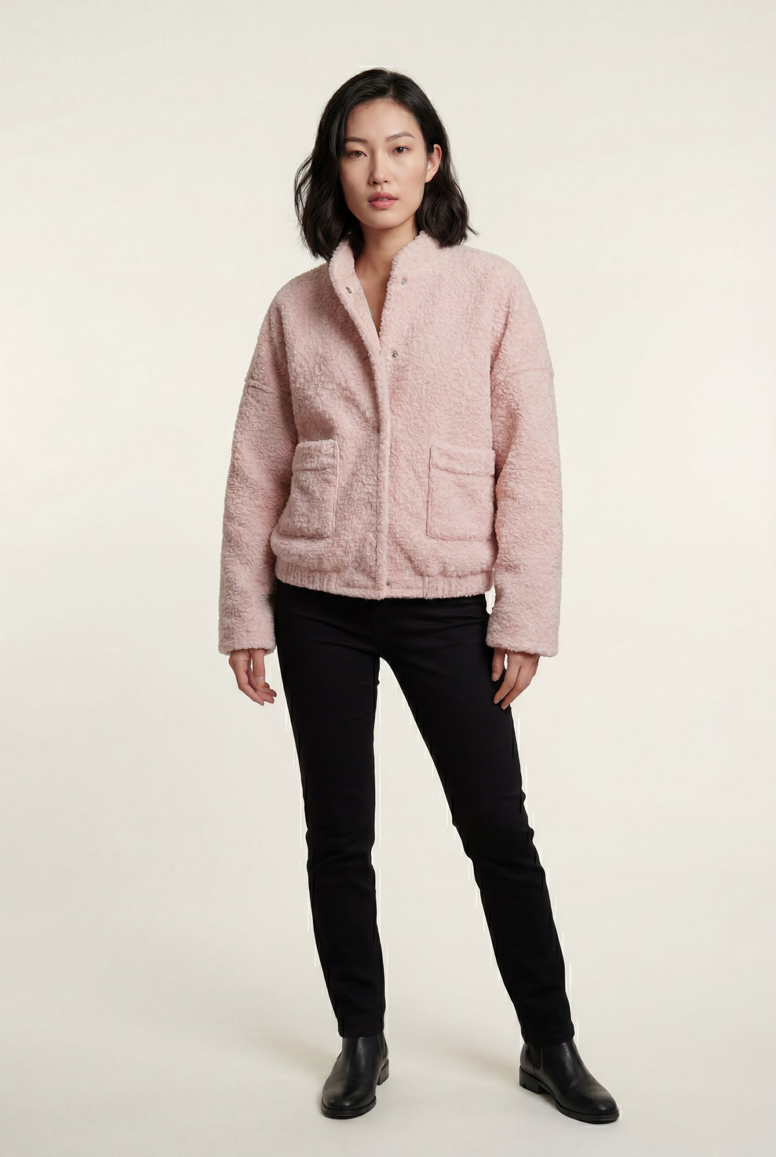 Pink Blush Pink Structured Boxy Bomber Jacket - Structured jackets - Photo 1
