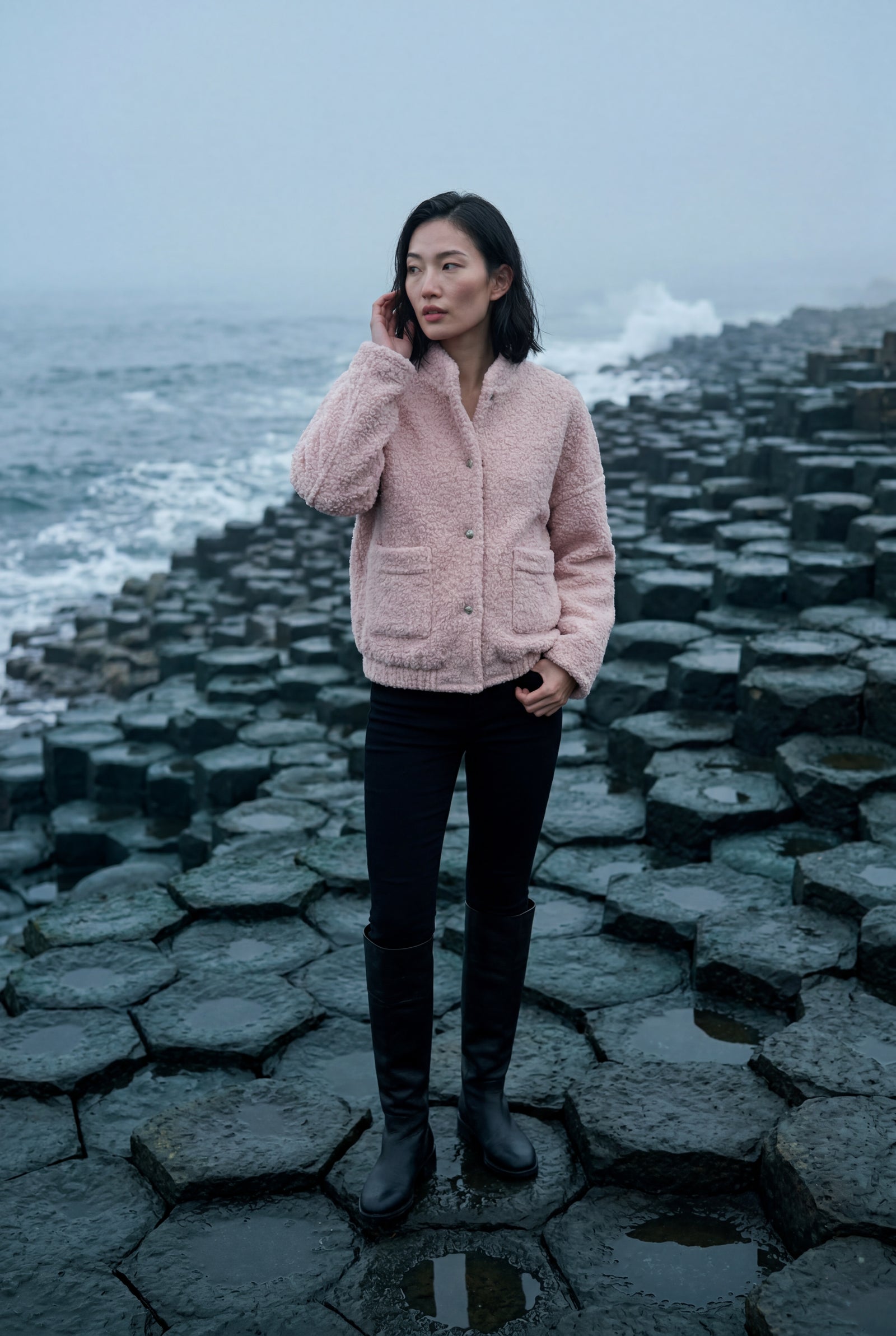 Pink Blush Pink Structured Boxy Bomber Jacket - Structured jackets - Photo 4