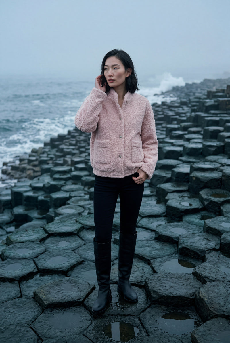 Pink Blush Pink Structured Boxy Bomber Jacket - Structured jackets - Photo 4
