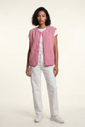 Pink Boxy Snap-button Vest with Contrast Edge Trim - Vests - Photo 1