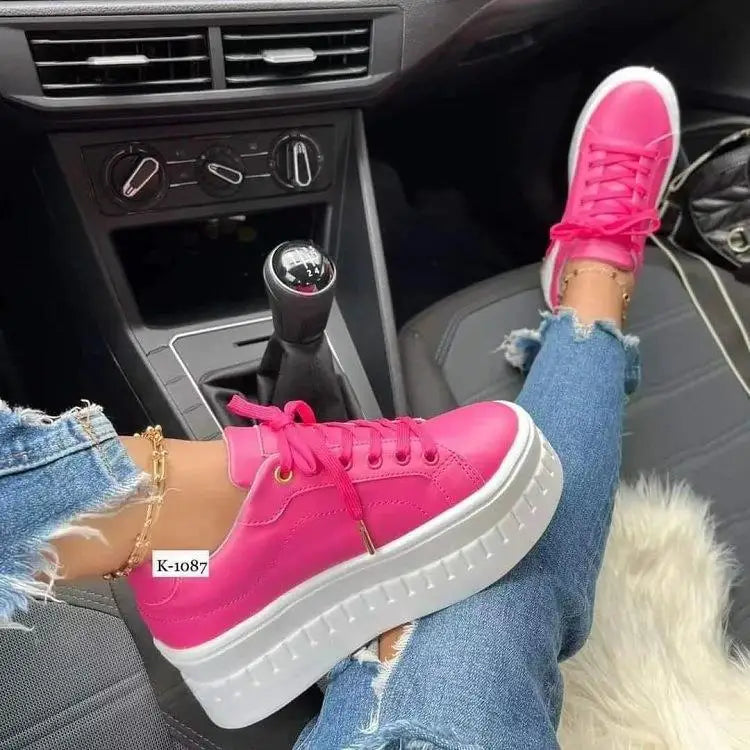 Pink Chunky Platform Lace-up Sneakers with Ridged Sole - Platform sneakers - Photo 6