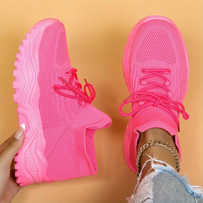 Pink Chunky Sole Lace-up Sock Sneakers - Photo 6
