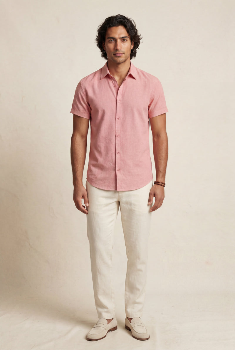 Pink Classic Collar Short Sleeve Relaxed Fit Shirt - Casual shirts - Photo 3