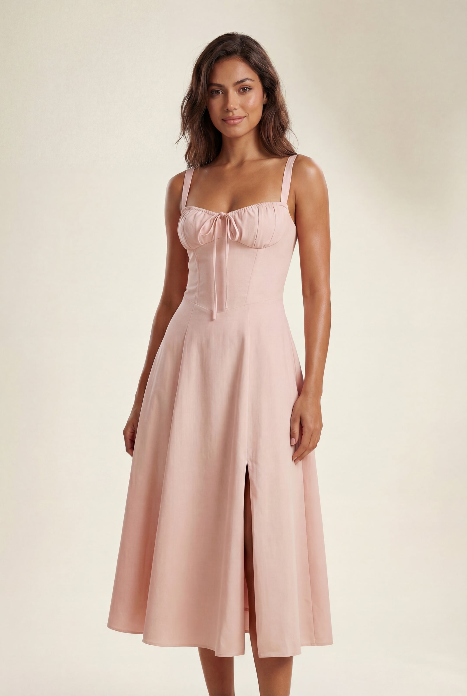 Pink Corset Bodice A-line Midi Dress with Sweetheart Neckline - Photo 13