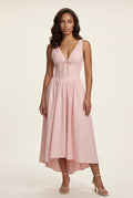 Pink Corset Bodice Sleeveless Midi Dress with Tie Front - Photo 6