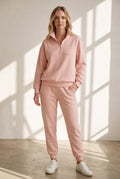 Cotton Half-Zip Tracksuit Set in Pink — studio front