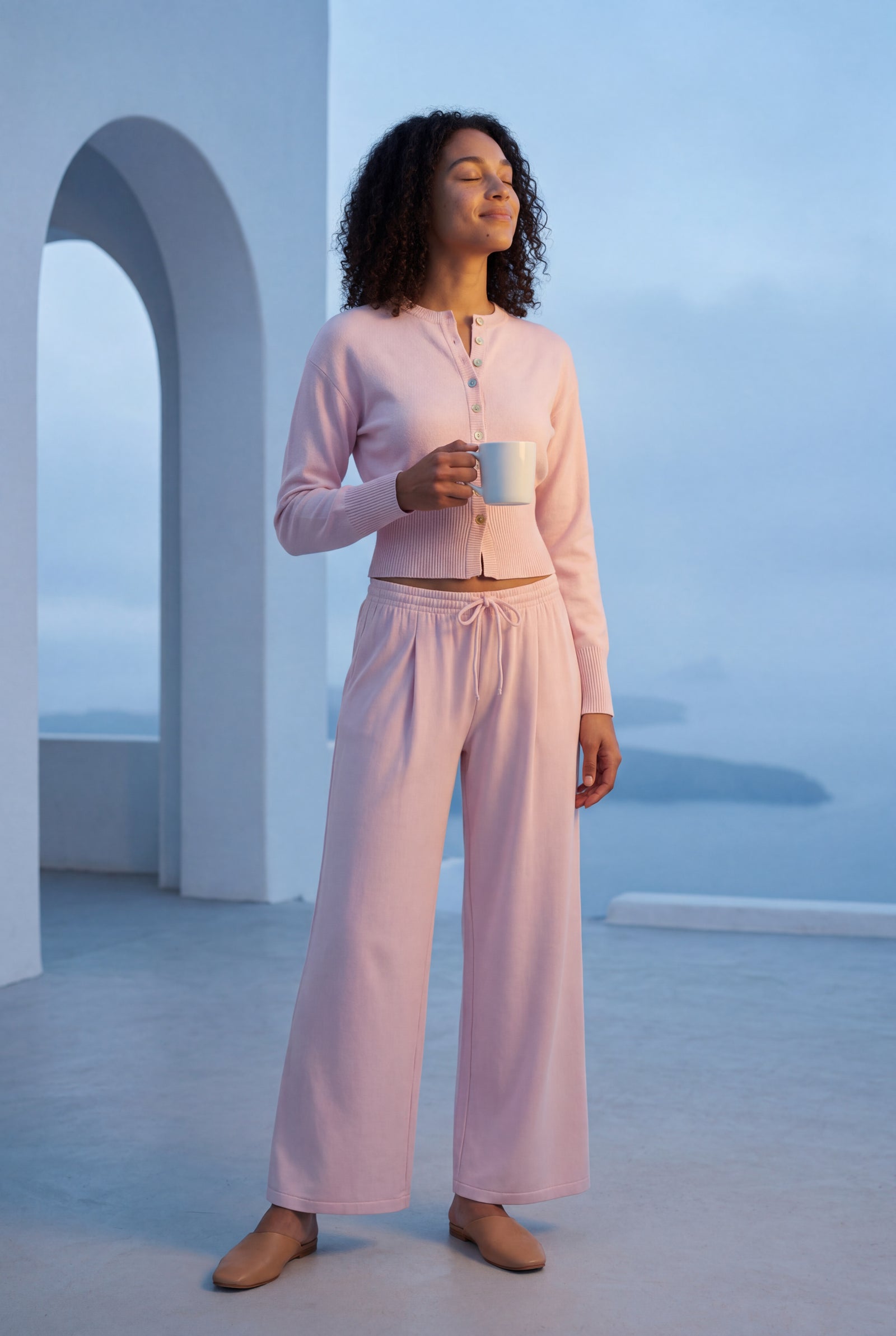 Pink Cropped Cardigan and Wide-leg Pants Set - Knit set - Photo 12