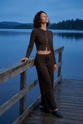 Dark Brown Cropped Cardigan and Wide-leg Pants Set - Knit set - Photo 4