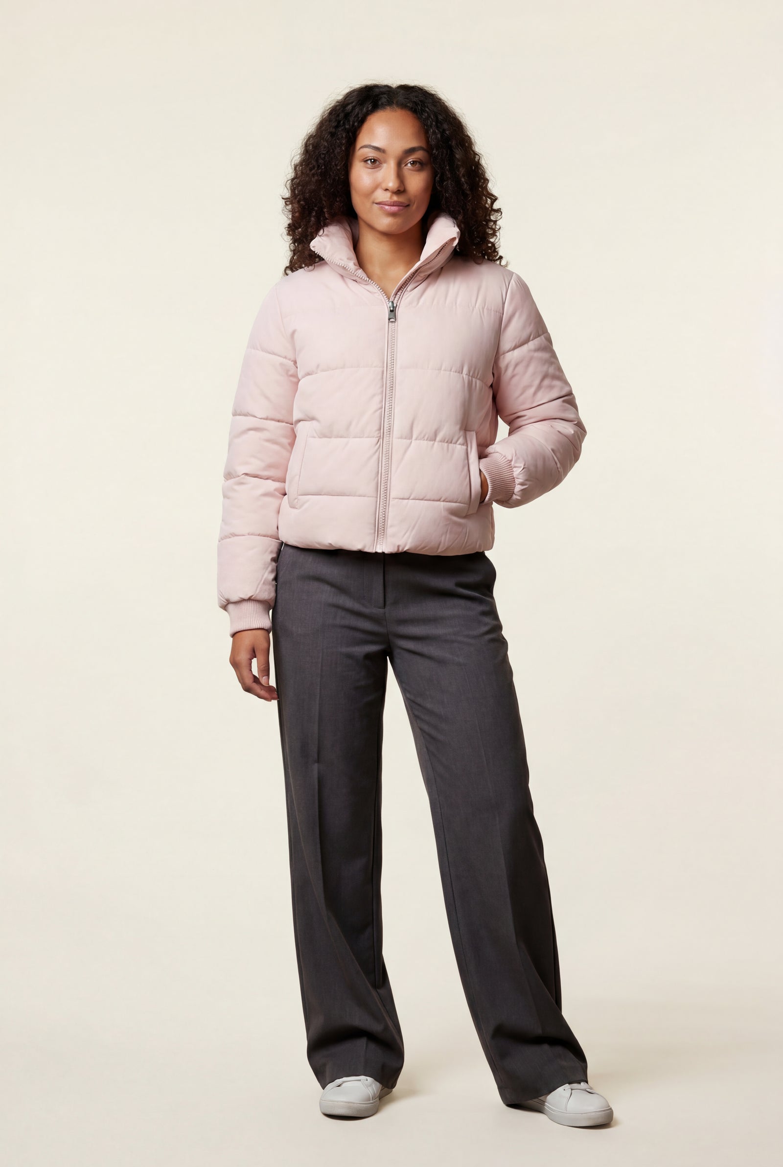 Pink Cropped High-collar Quilted Puffer Jacket - Puffer jackets - Photo 3