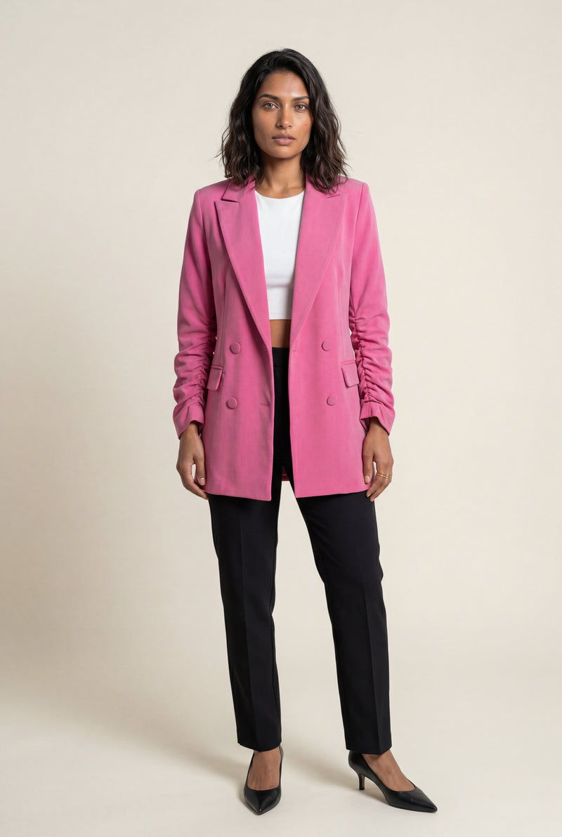 Pink Double-breasted Classic Fit Blazer with Notched Lapel - Photo 3