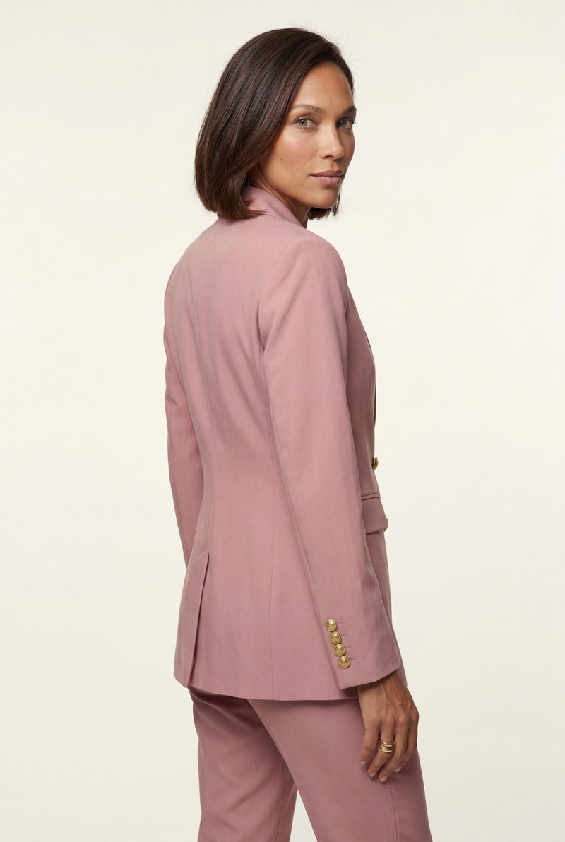 Pink Double-breasted Fitted Blazer with Gold Buttons - Photo 3