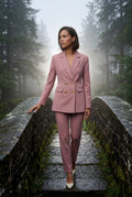 Pink Double-breasted Fitted Blazer with Gold Buttons - Photo 9