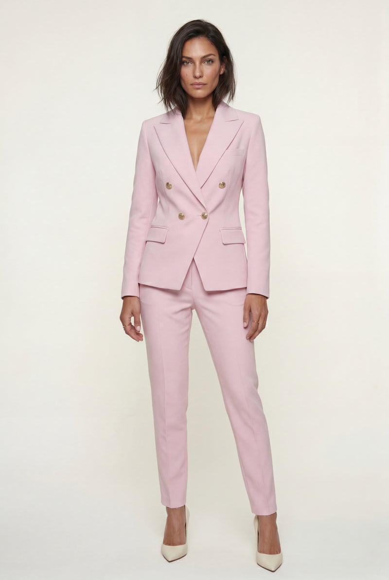 Pink Double-breasted Fitted Jacket and Slim Trouser Suit Set - Photo 2
