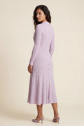 Pink Dusty Lavender Ribbed Collared Button-front Midi Dress - Photo 2