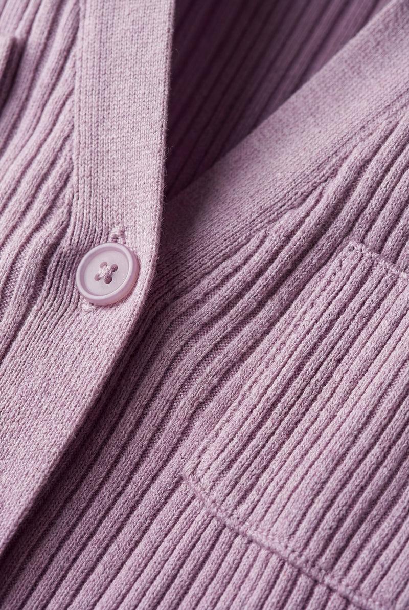 Pink Dusty Lavender Ribbed Collared Button-front Midi Dress - Photo 3
