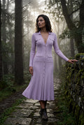 Pink Dusty Lavender Ribbed Collared Button-front Midi Dress - Photo 4