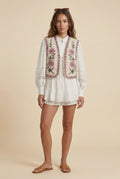 Pink Embroidered Cropped Open-front Vest with Floral Border - Photo 2