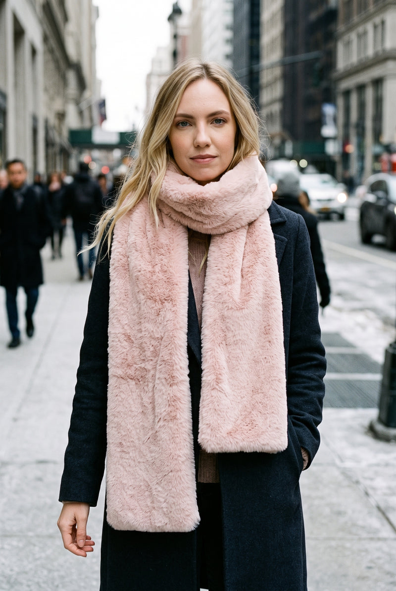 Faux Fur Scarf in Pink — lifestyle