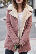 Faux-Shearling Button-Front Coat in Pink — studio front