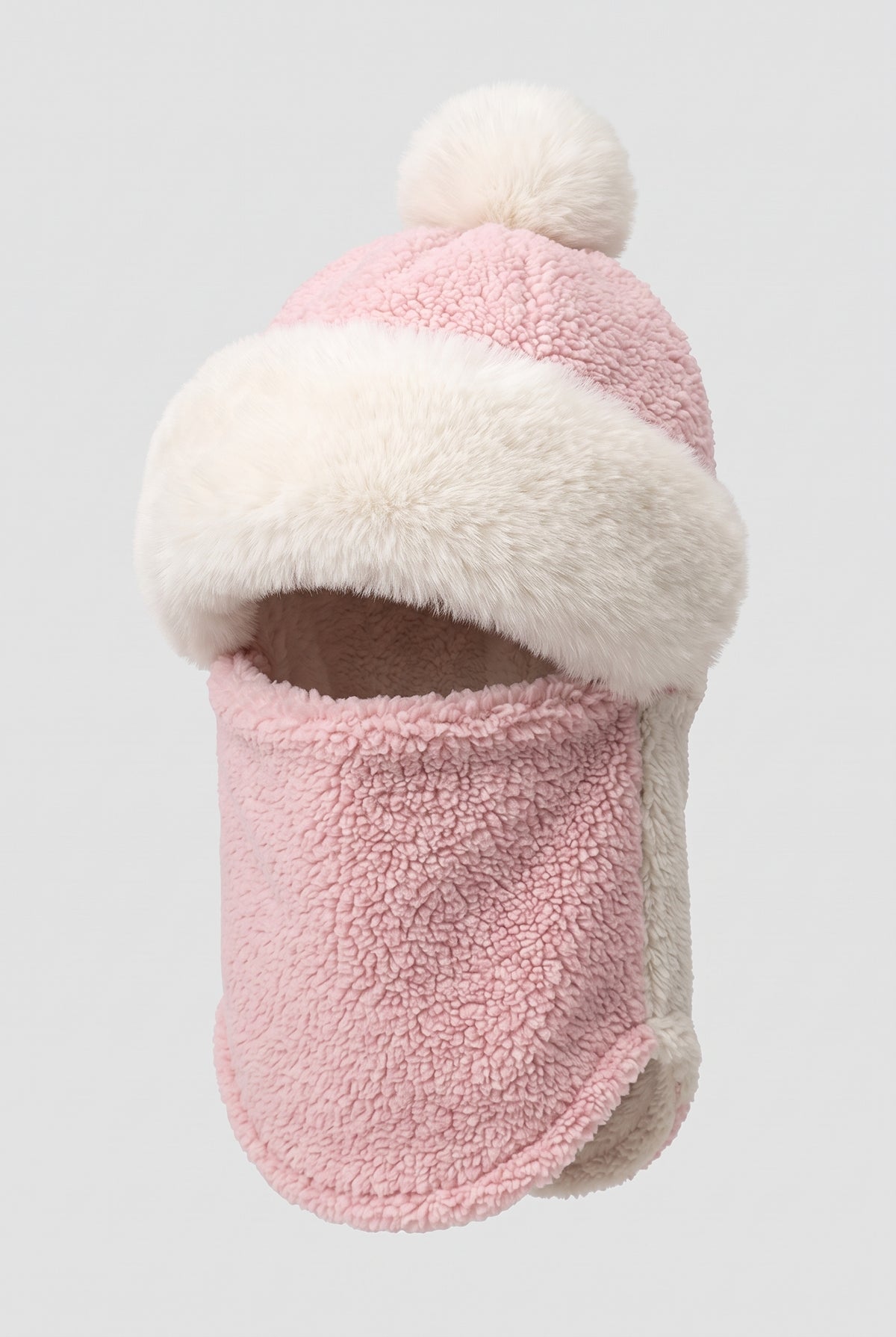 Fleece Pompom Balaclava in Pink — studio front