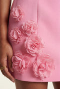 Pink Floral Appliqué Square Neck Fitted Mini Dress - Photo 5