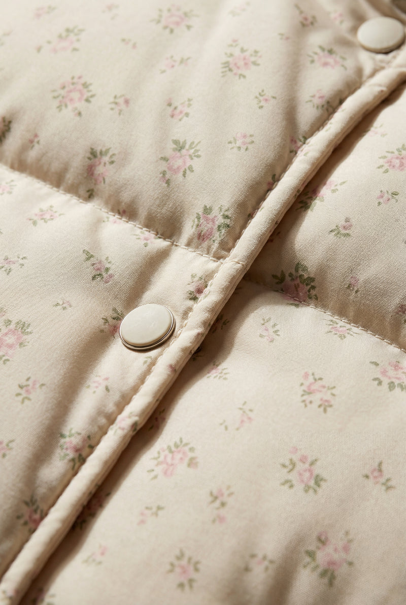 Pink Floral Print High-neck Boxy Puffer Jacket - Puffer jackets - Photo 3