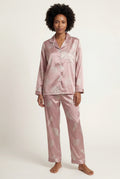 Pink Floral Print Pajama Set with Button-up Blouse - Photo 1
