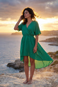 Green Flutter Sleeve Ruffle Hem Mini Dress - Photo 12