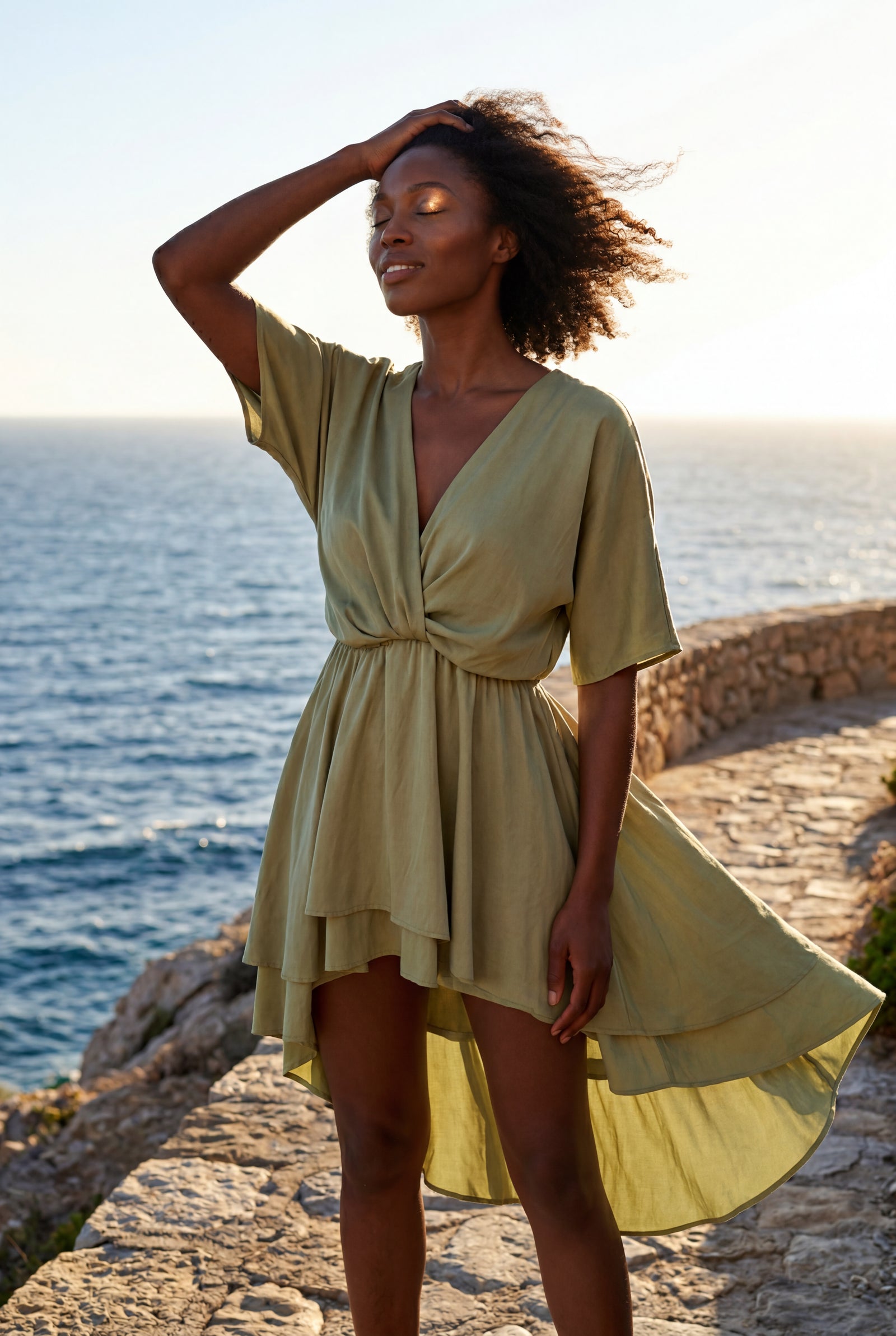 Green Flutter Sleeve Ruffle Hem Mini Dress - Photo 19