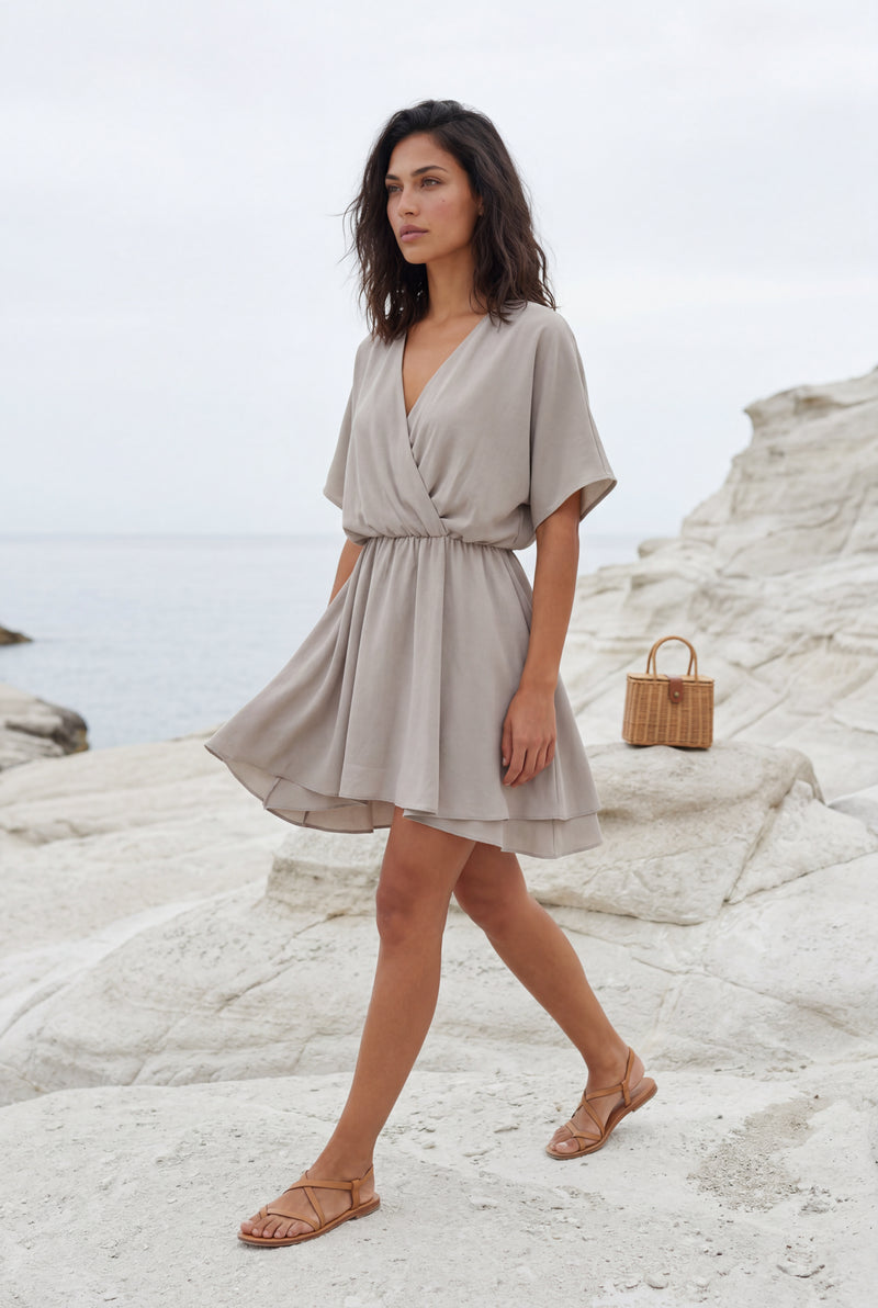 Gray Flutter Sleeve Ruffle Hem Mini Dress - Photo 4