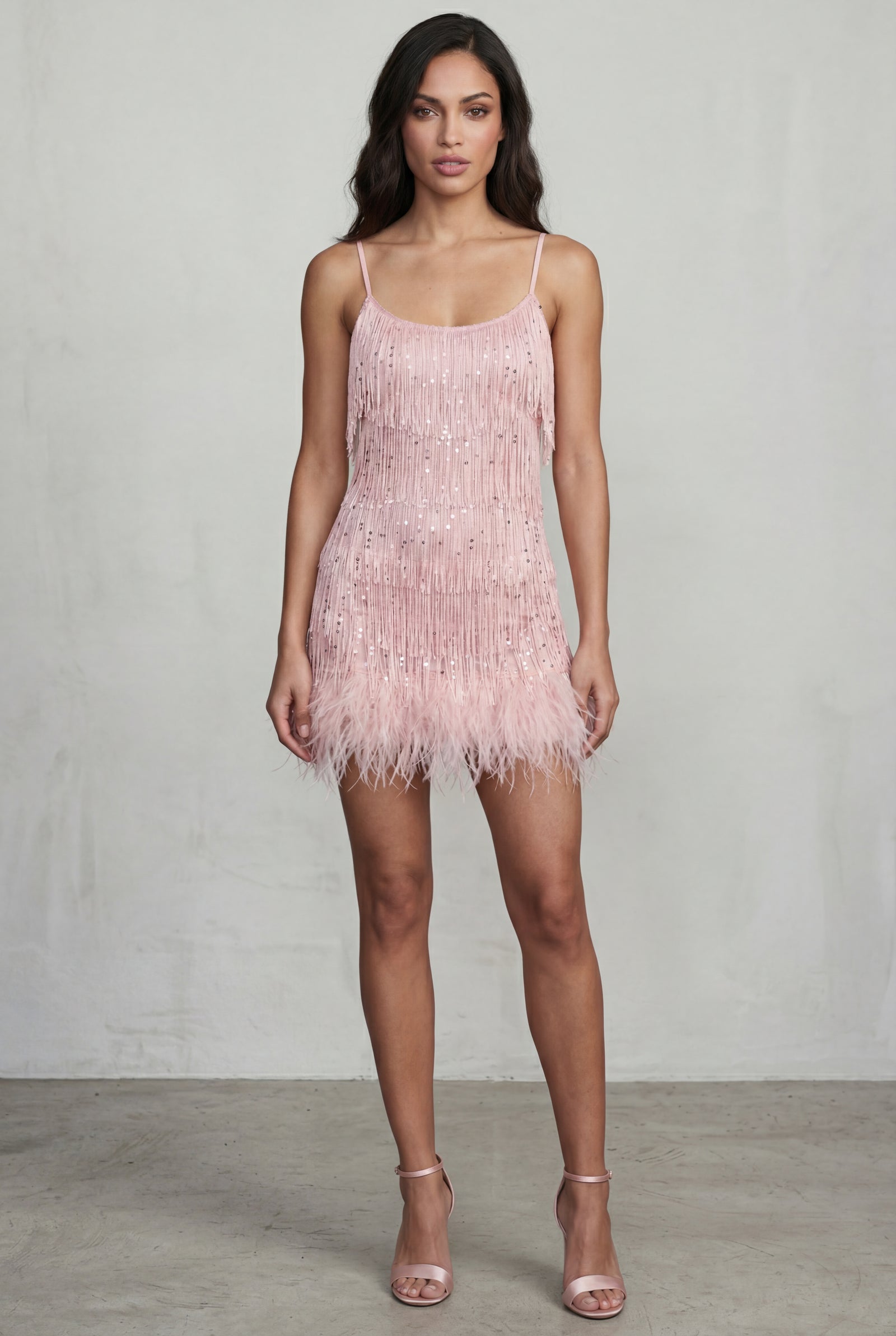 Pink Fringe Feather-trim Mini Cocktail Dress - Mini dress - Photo 3