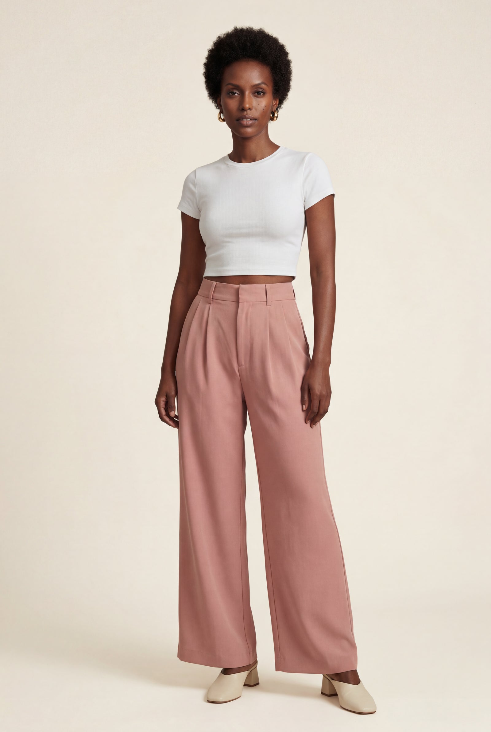 Pink High-waisted Pleated Wide-leg Tailored Trousers - Wide leg trousers - Photo 21