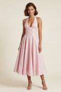 Pink Jacquard Halter Corset Bodice A-line Midi Dress - A-line dress - Photo 3