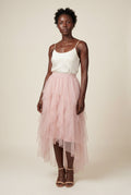 Pink Layered Asymmetric Hem Midi Skirt with Elastic Waistband - Layered skirts - Photo 1