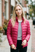 Lightweight Quilted Puffer Jacket in Pink — studio front