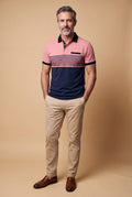 Men's Polo Shirt Striped Short Sleeve in Pink — studio full body