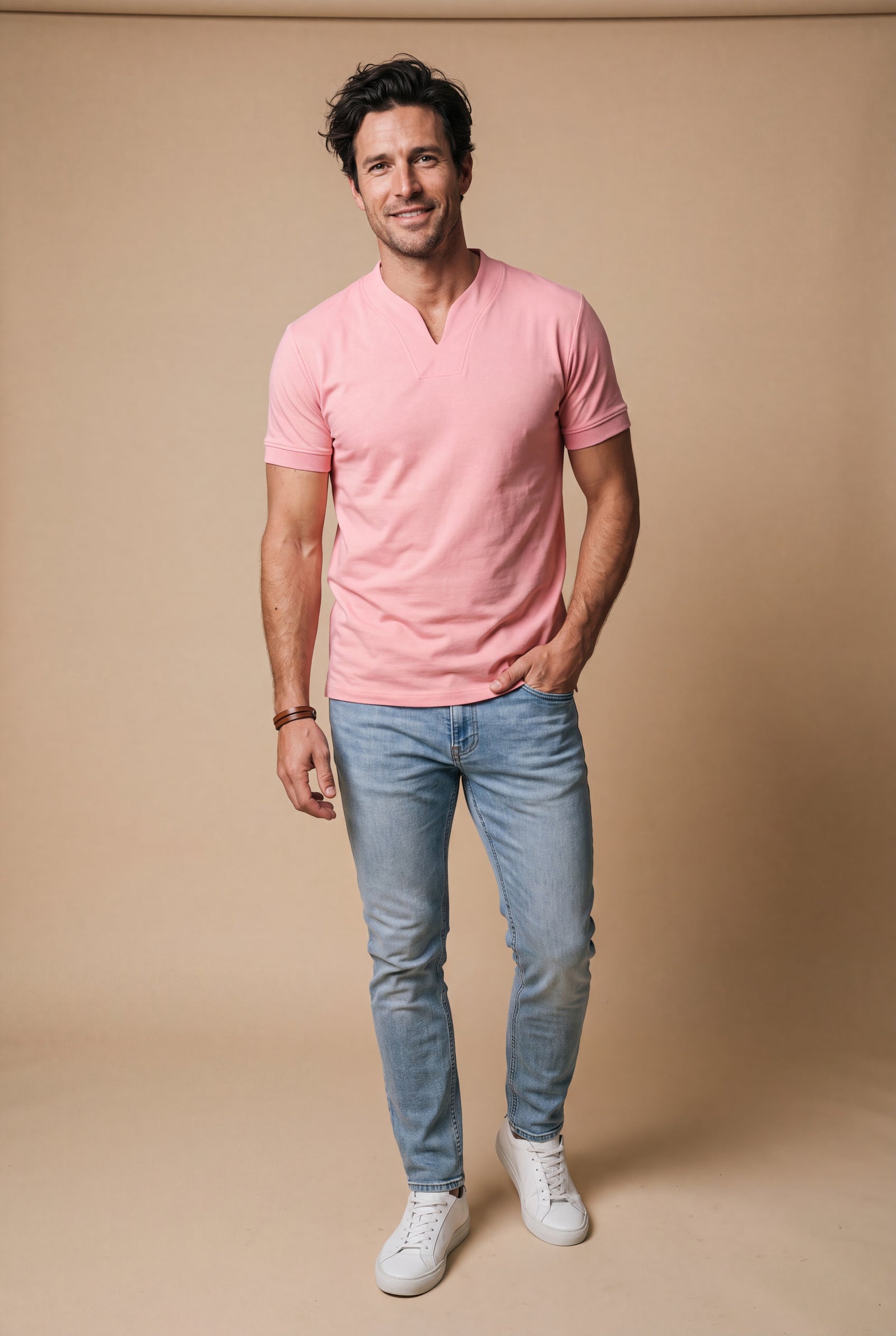 Men's V-Neck T-Shirt Short Sleeve in Pink — primary studio