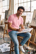 Men's V-Neck T-Shirt Short Sleeve in Pink — secondary lifestyle