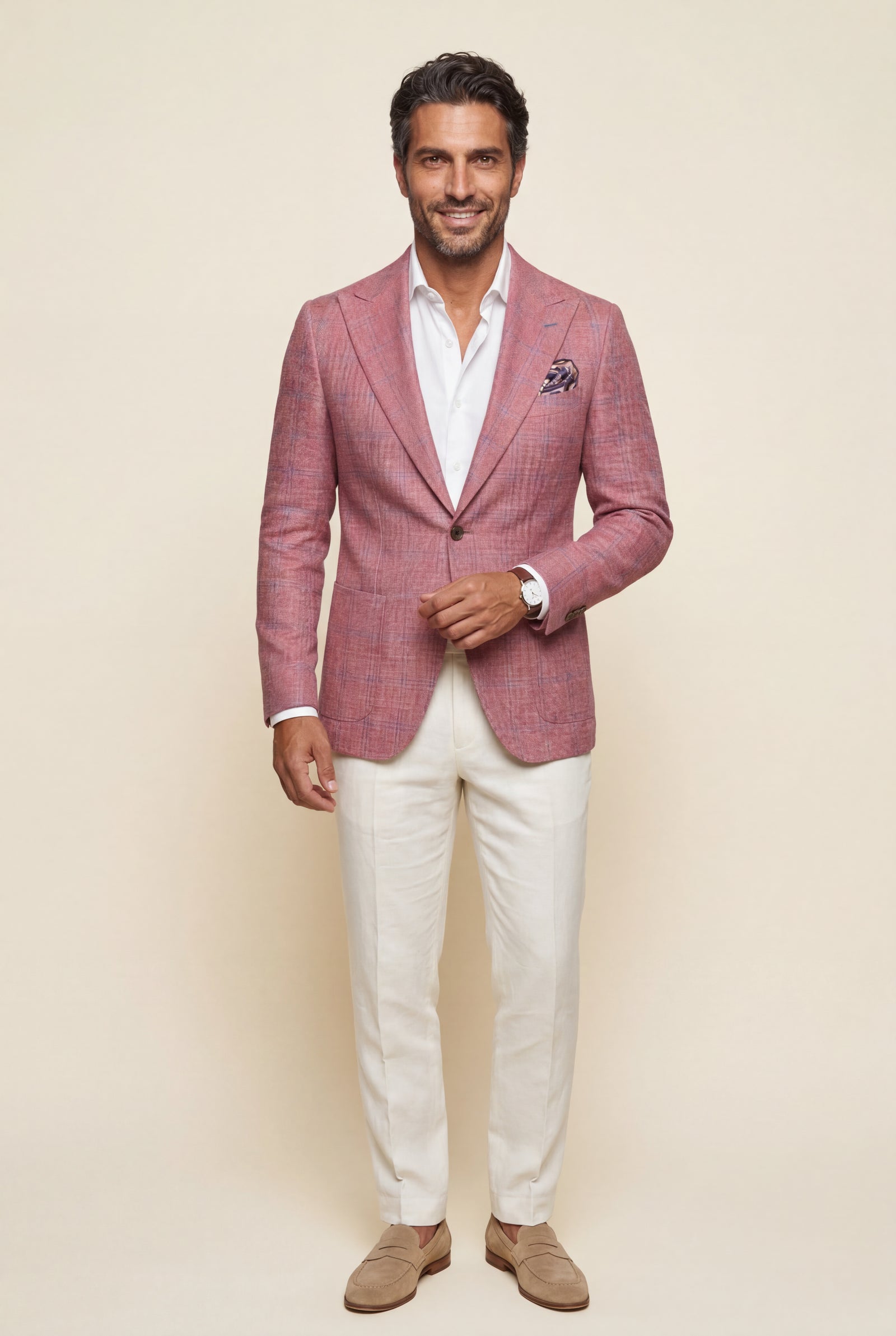 Pink Men's Windowpane Check Tailored Slim Fit Blazer - Tailored blazer - Photo 21