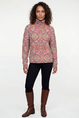 Pink Multicolor Jacquard Dusty Rose Turtleneck Sweater - Knitted sweater - Photo 1
