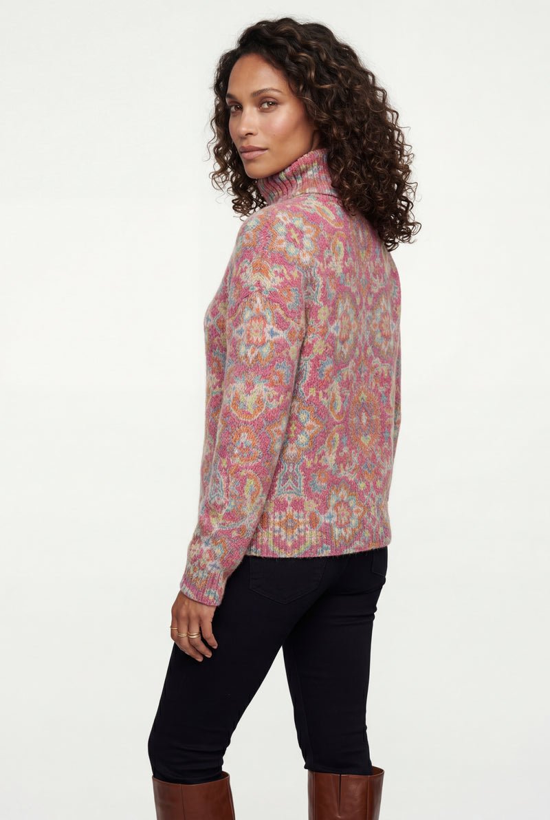 Pink Multicolor Jacquard Dusty Rose Turtleneck Sweater - Knitted sweater - Photo 2