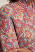 Pink Multicolor Jacquard Dusty Rose Turtleneck Sweater - Knitted sweater - Photo 3