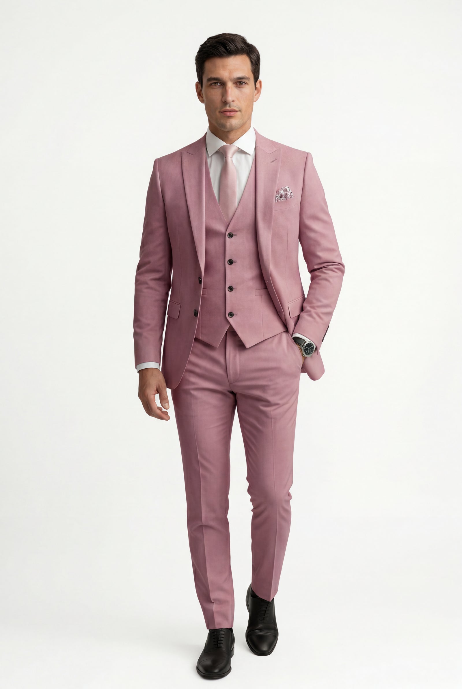 Pink Notch Lapel Tailored Three-piece Suit - Photo 30