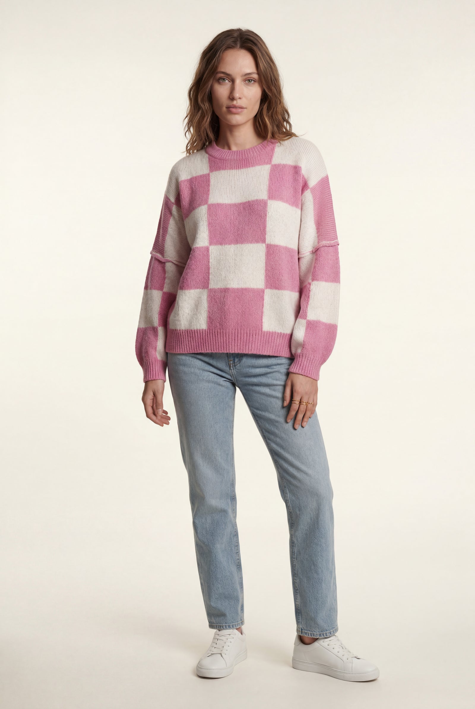 Pink Oversized Checkered Crewneck Chunky Sweater - Oversized sweater - Photo 8